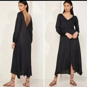 FREE PEOPLE BUTTON DOWN SILKY MIDI DRESS